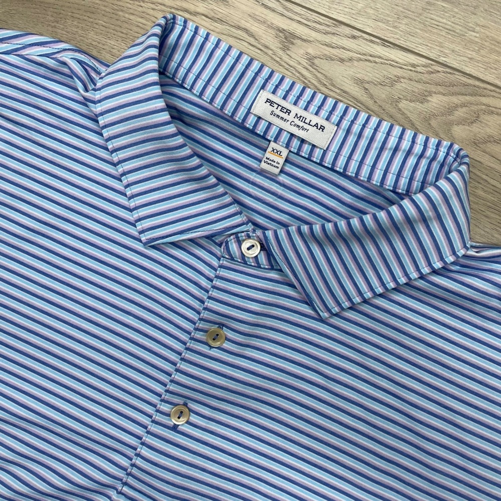 Peter Millar Polo Shirt Mens XXL Blue Striped Summer Comfort MF25EK31S